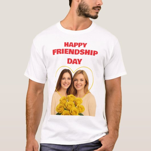 カスタマイズ可能な友情の日デザイン - 写真と名前を追加 Tシャツ (正面)