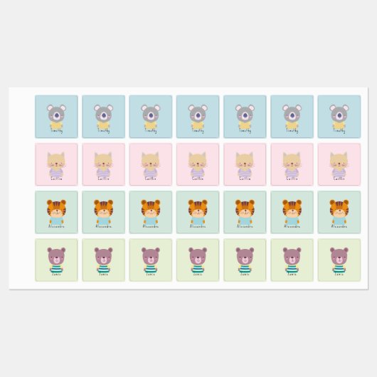 カスタマイズ可能な可愛いコアラ熊，ネコ，クマ，タイガー ラベル (シート)