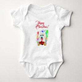 カスタマイズ可能な可愛いサモエードドッグヤッピーのクリスマス ベビーボディスーツ