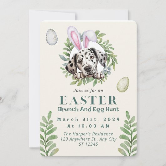 カスタマイズ可能な可愛いダルマティアンイースター 招待状 (正面)