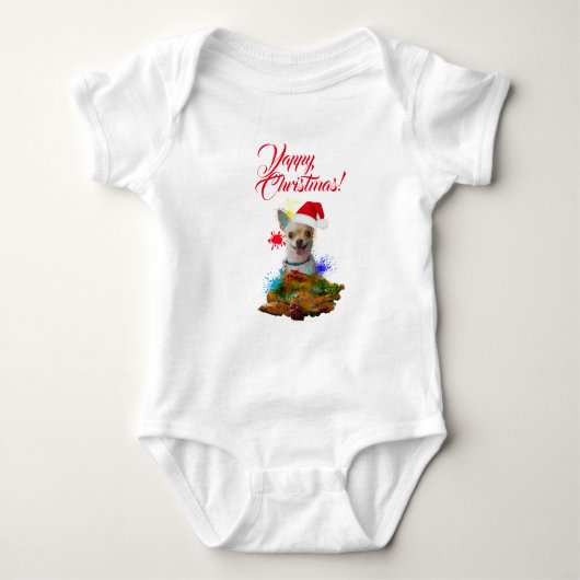 カスタマイズ可能な可愛いチワホアドッグYappyクリスマス ベビーボディスーツ (正面)