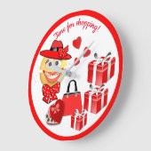 カスタマイズ可能な可愛いファッション絵文字とショッピング ラージ壁時計 (傾斜)