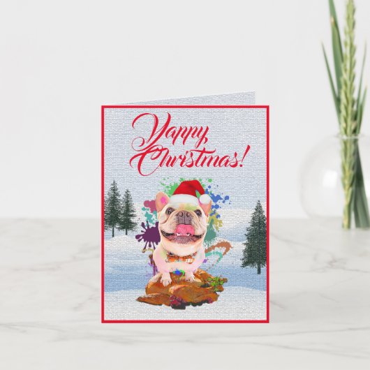 カスタマイズ可能な可愛いフレンチドッグYappyクリスマスカード カード (正面)