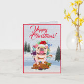 カスタマイズ可能な可愛いフレンチドッグYappyクリスマスカード カード (黄色い花)