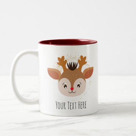 カスタマイズ可能な可愛い鹿パーソナライズされたのクリスマスマグ ツートーンマグカップ (左)