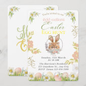 カスタマイズ可能な可愛らしいオレンジキャットバニーイースター 招待状 (正面/裏面)