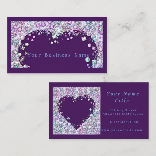 カスタマイズ可能な名刺の紫色の宝石ハート 名刺 (正面/裏面)