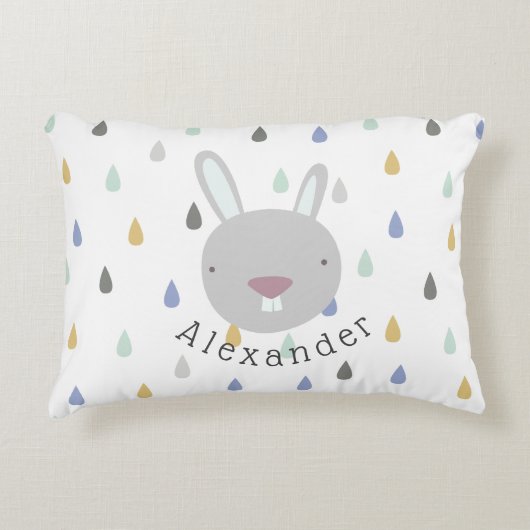 カスタマイズ可能な名前かわいいウサギ アクセントクッション (正面)