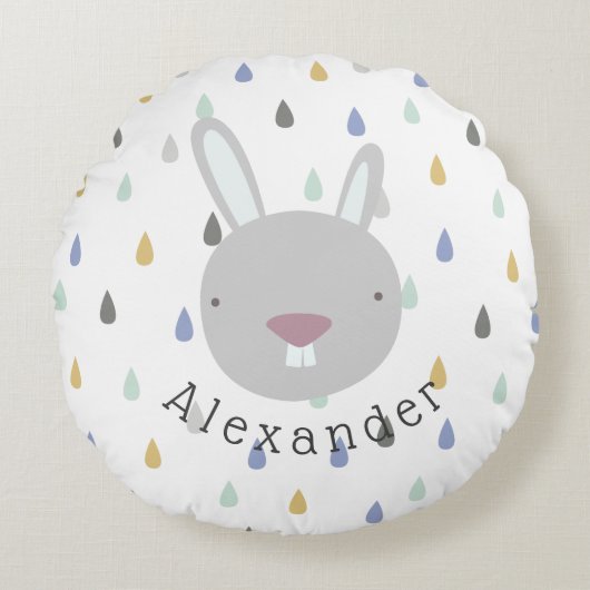カスタマイズ可能な名前かわいいウサギ ラウンドクッション (正面)