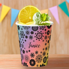 カスタマイズ可能な名前かわいいガーリーフローラカッコいいレインボー 紙コップ