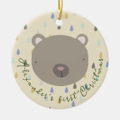 カスタマイズ可能な名前かわいいクマのクリスマス セラミックオーナメント (正面)
