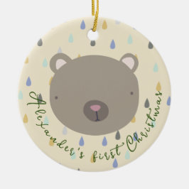 カスタマイズ可能な名前かわいいクマのクリスマス セラミックオーナメント