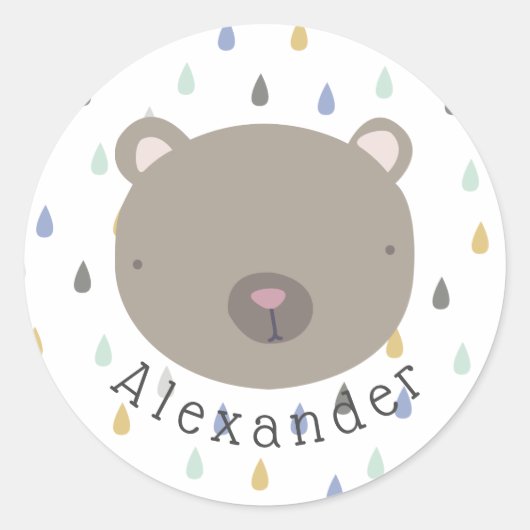 カスタマイズ可能な名前かわいいクマ ラウンドシール (正面)