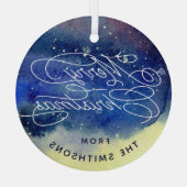 カスタマイズ可能な名前かわいいネイビーブルーメリークリスマス ガラスオーナメント (裏面)