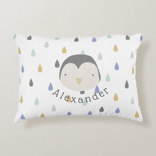 カスタマイズ可能な名前かわいいペンギン アクセントクッション (正面)