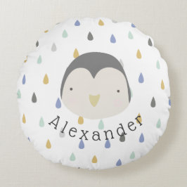 カスタマイズ可能な名前かわいいペンギン ラウンドクッション