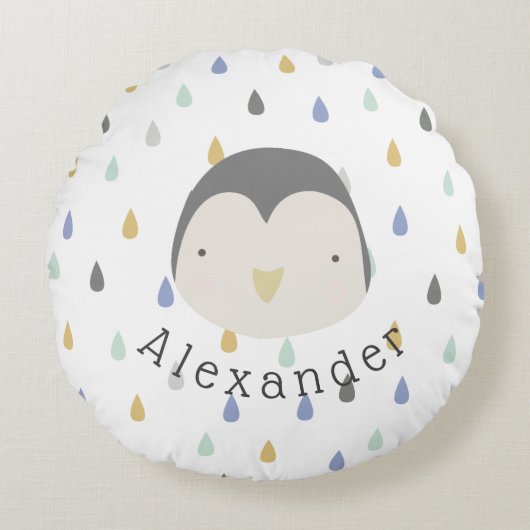 カスタマイズ可能な名前かわいいペンギン ラウンドクッション (正面)