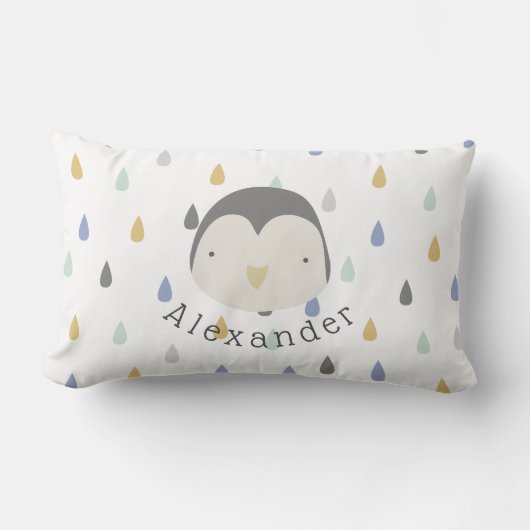 カスタマイズ可能な名前かわいいペンギン ランバークッション (正面)