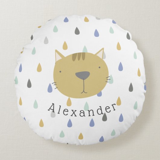 カスタマイズ可能な名前かわいい猫 ラウンドクッション (正面)