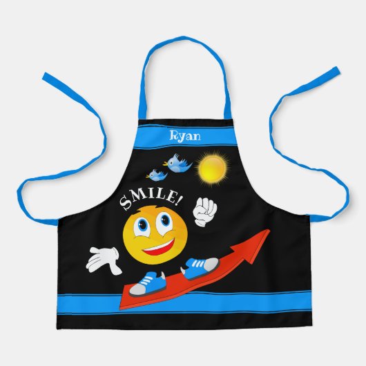 カスタマイズ可能な名前かわいい笑顔の絵文字チャイルド エプロン (正面)
