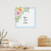 カスタマイズ可能な名前のパステルウォーターのカラーフローラ ポスター (キッチン)