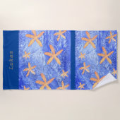 カスタマイズ可能な名前のヒトデおよび水効果 ビーチタオル (正面)