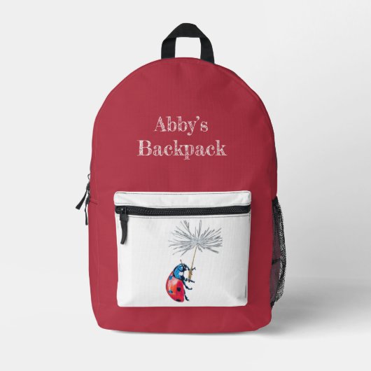 カスタマイズ可能な名前のレディーバグバックパック プリントバックパック (正面)