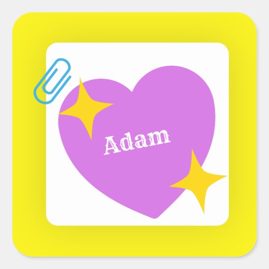 カスタマイズ可能な名前の可愛い紫のハート スクエアシール (正面)
