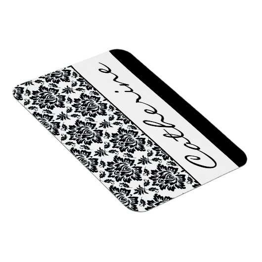 カスタマイズ可能な名前の白黒のダマスク マグネット (右側)