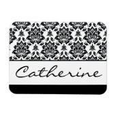 カスタマイズ可能な名前の白黒のダマスク マグネット (横)