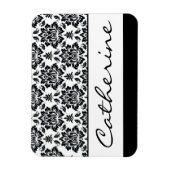 カスタマイズ可能な名前の白黒のダマスク マグネット (縦)