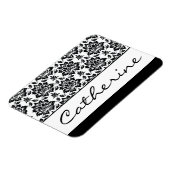 カスタマイズ可能な名前の白黒のダマスク マグネット (左側)