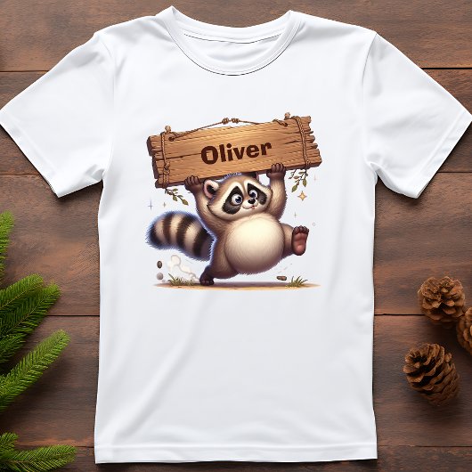 カスタマイズ可能な名前の看板を持つ太ったアライグマ Tシャツ