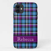 カスタマイズ可能な名前を持つ紫と青のプレイド Case-Mate iPhoneケース (裏面)