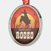 カスタマイズ可能な名前ウエスタンカウボーイブルライダーロデオ メタルオーナメント (左)