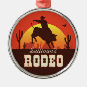 カスタマイズ可能な名前ウエスタンカウボーイブルライダーロデオ メタルオーナメント (正面)