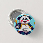 カスタマイズ可能な名前タグ付き可愛いパンダ熊 缶バッジ (正面&裏面)