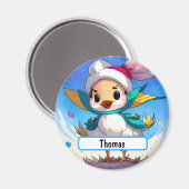 カスタマイズ可能な名前タグ付き可愛い鳥 マグネット (正面/裏面)