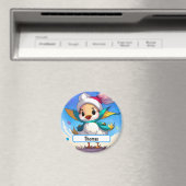 カスタマイズ可能な名前タグ付き可愛い鳥 マグネット (インサイチュ (食洗機))