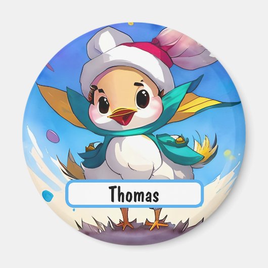 カスタマイズ可能な名前タグ付き可愛い鳥 マグネット (正面)