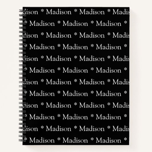 カスタマイズ可能な名前パターン白黒レシピ ノートブック (正面)