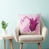 カスタマイズ可能な名前メアリかわいらしーピンクのチューリップフローラ クッション (椅子)