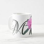 カスタマイズ可能な名前メラニーかわいらしピンクフローラかわいい コーヒーマグカップ (正面左)