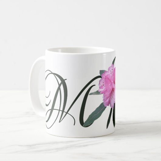カスタマイズ可能な名前メラニーかわいらしピンクフローラかわいい コーヒーマグカップ (正面左)