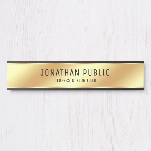 カスタマイズ可能な名前モダンフェイク金ゴールド長 サインプレート (正面)