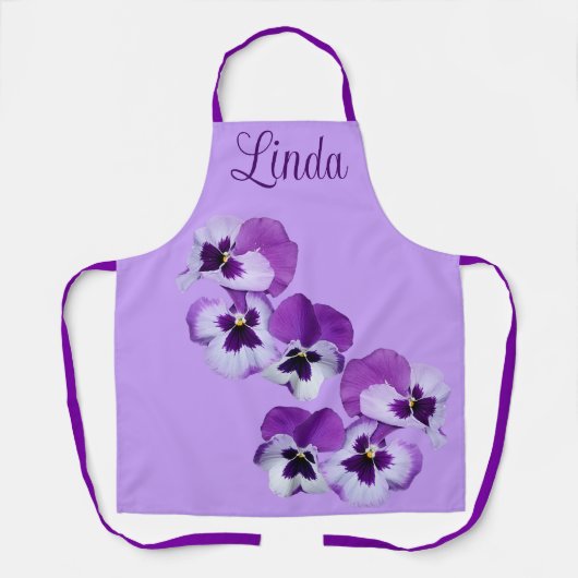 カスタマイズ可能な名前リンダ紫かわいらしのフローラかわいい エプロン (正面)