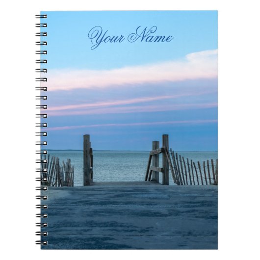 カスタマイズ可能な名前海恋人ビーチサンセットロマンス ノートブック (正面)