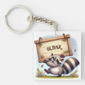 カスタマイズ可能な名前記号を持つ可愛いアライグマ キーホルダー (正面)