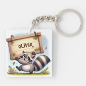 カスタマイズ可能な名前記号を持つ可愛いアライグマ キーホルダー (裏面)