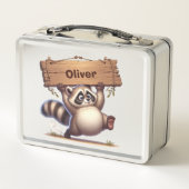 カスタマイズ可能な名前記号を持つ太いアライグマ メタルランチボックス (裏面)